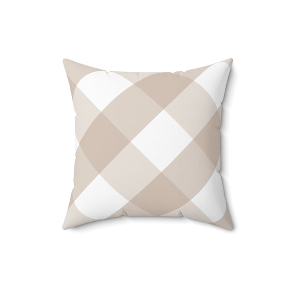 Gingham Sand And White Check Spun Polyester Square Pillow in 4 Sizes, Home Decor, Throw Pillow