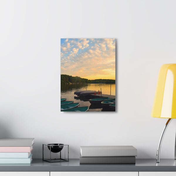 Sunset At The Lake Marina Original Canvas Wall Art Decor, Gallery Wraps, 3 Sizes, Living Room, Office, Bedroom, Family Room, Home