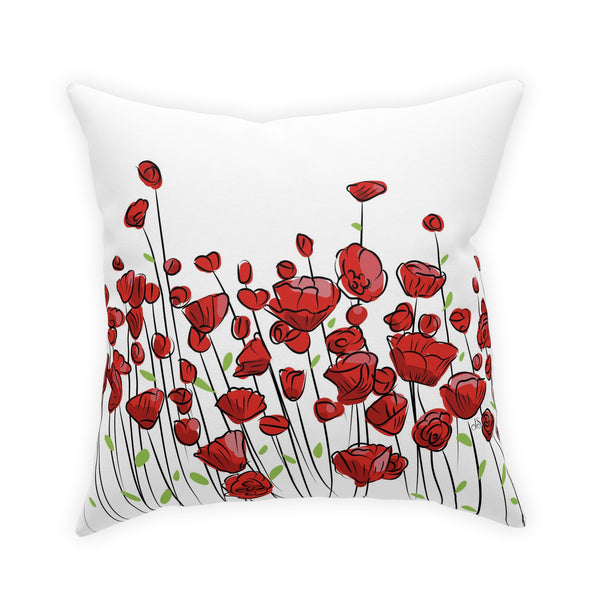 Red Poppies on White Broadcloth Pillow 4 Sizes Square and 1 Lumbar Size, Home Decor, Pillows