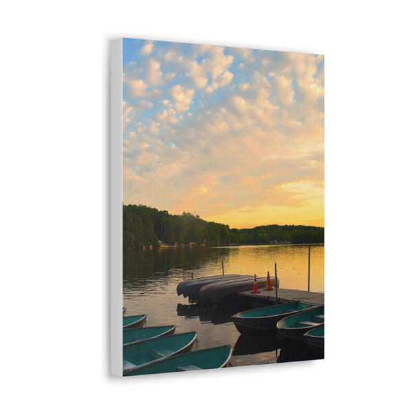 Sunset At The Lake Marina Original Canvas Wall Art Decor, Gallery Wraps, 3 Sizes, Living Room, Office, Bedroom, Family Room, Home