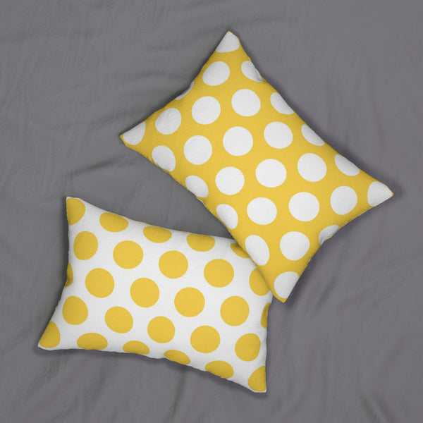 Yellow And White Polka Dot Reverse Spun Polyester Lumbar Pillow 20 x 14, Home Decor, Throw Pillow