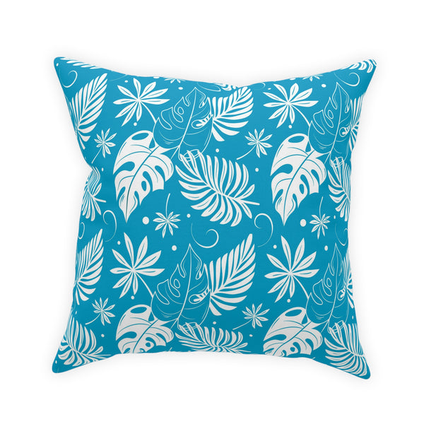 White Palm Fronds On Teal Blue Broadcloth Pillow 4 Sizes Square and 1 Lumbar Size, Home Decor, Pillows