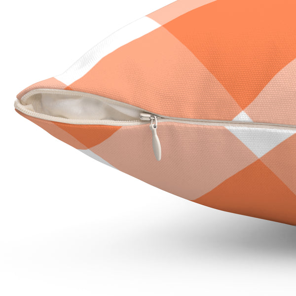 Gingham Tangerine And White Check Spun Polyester Square Pillow in 4 Sizes, Home Decor, Throw Pillow