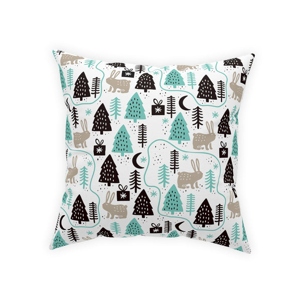 Rabbits In The Trees Holiday Design Broadcloth Pillow 4 Sizes Square and 1 Lumbar Size, Home Decor, Pillows