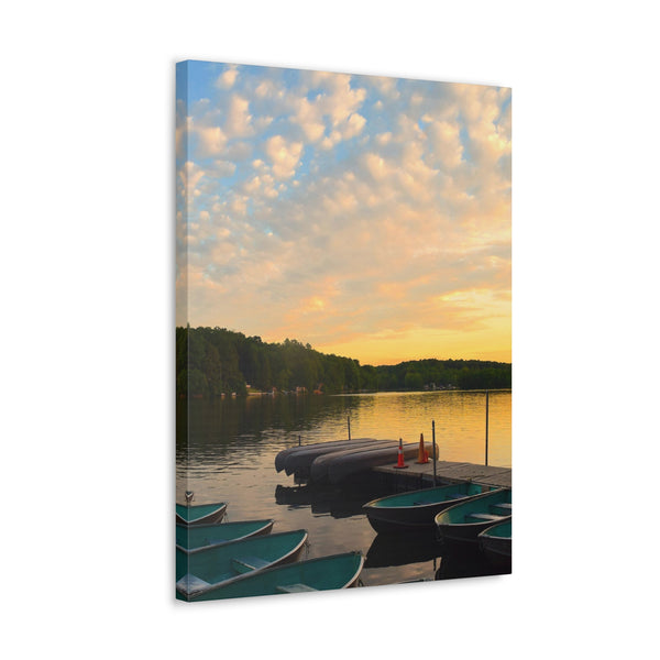 Sunset At The Lake Marina Original Canvas Wall Art Decor, Gallery Wraps, 3 Sizes, Living Room, Office, Bedroom, Family Room, Home
