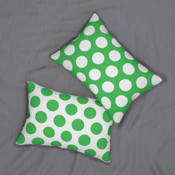 Green And White Polka Dot Reverse Spun Polyester Lumbar Pillow 20 x 14, Home Decor, Throw Pillow