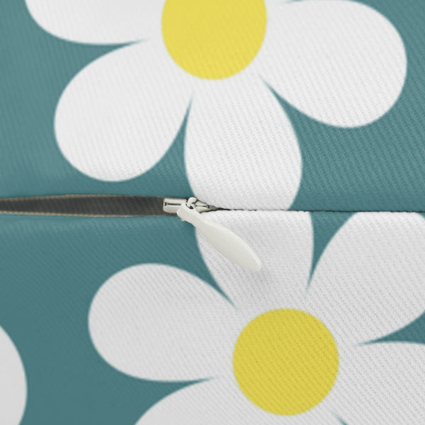 Groovy White Daisies On Green Spun Polyester Lumbar Pillow 20 x 14, Home Decor, Throw Pillow
