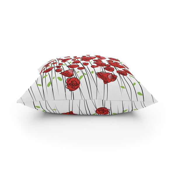 Red Poppies on White Broadcloth Pillow 4 Sizes Square and 1 Lumbar Size, Home Decor, Pillows
