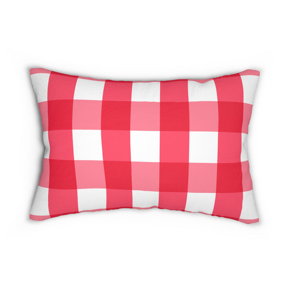 Gingham Red And White Check Spun Polyester Lumbar Pillow 20 x 14, Home Decor, Throw Pillow
