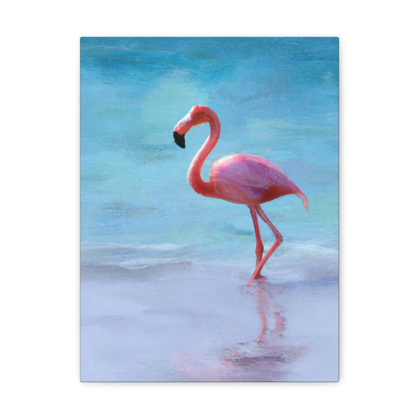 Pink Flamingo On The Beach Original Canvas Wall Art Decor, Gallery Wraps, 3 Sizes, Living Room, Office, Bedroom, Family Room, Home, 3 Sizes