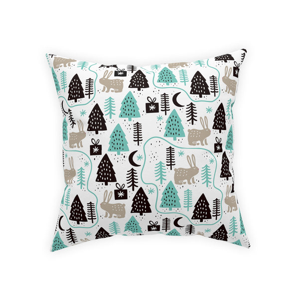 Rabbits In The Trees Holiday Design Broadcloth Pillow 4 Sizes Square and 1 Lumbar Size, Home Decor, Pillows