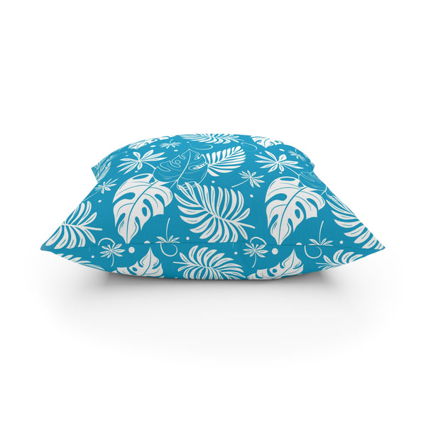 White Palm Fronds On Teal Blue Broadcloth Pillow 4 Sizes Square and 1 Lumbar Size, Home Decor, Pillows