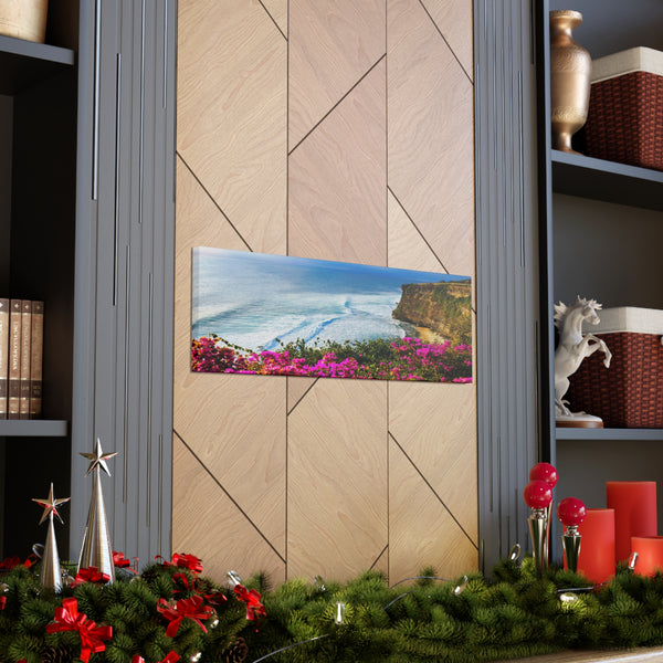 Pink Flowers Ocean Bluff Canvas Wall Art Gallery Wrap 36" x 12"