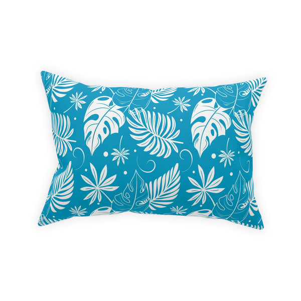 White Palm Fronds On Teal Blue Broadcloth Pillow 4 Sizes Square and 1 Lumbar Size, Home Decor, Pillows