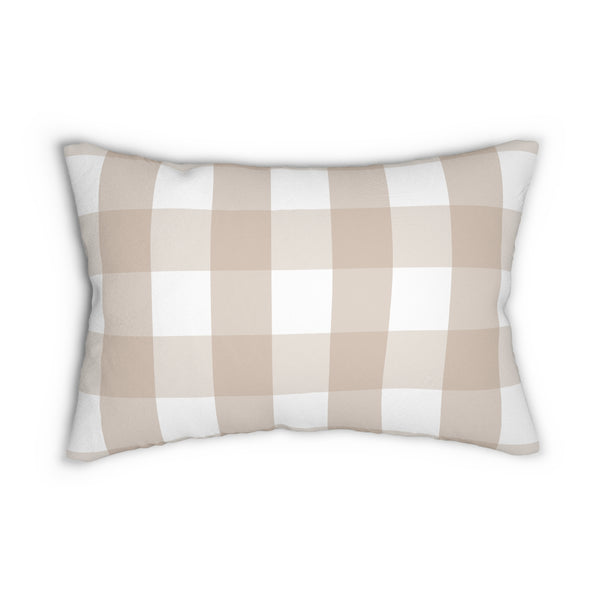 Gingham Sand And White Check Spun Polyester Lumbar Pillow 20 x 14, Home Decor, Throw Pillow