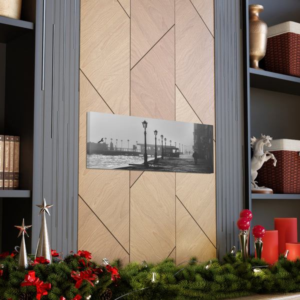 Vintage Lamps Waterfront Black and White Canvas Wall Art Gallery Wrap 36" x 12"