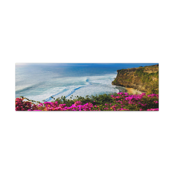 Pink Flowers Ocean Bluff Canvas Wall Art Gallery Wrap 36" x 12"