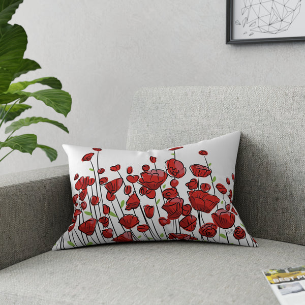 Red Poppies on White Broadcloth Pillow 4 Sizes Square and 1 Lumbar Size, Home Decor, Pillows