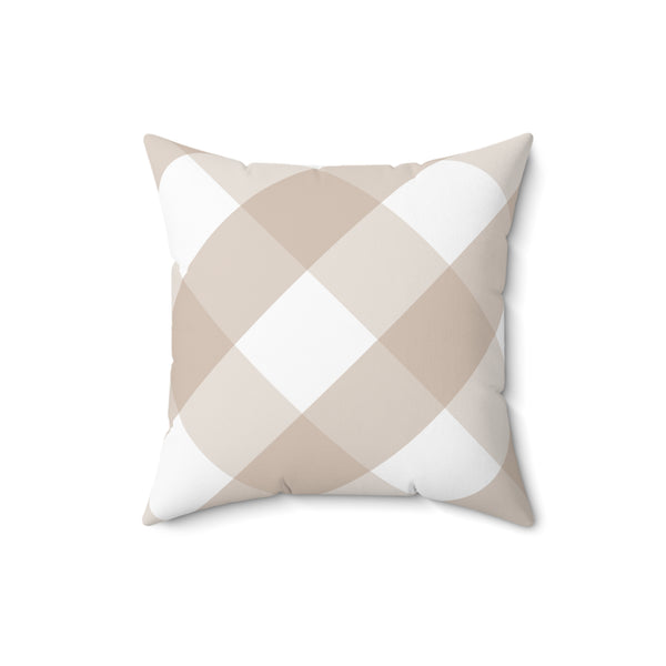Gingham Sand And White Check Spun Polyester Square Pillow in 4 Sizes, Home Decor, Throw Pillow