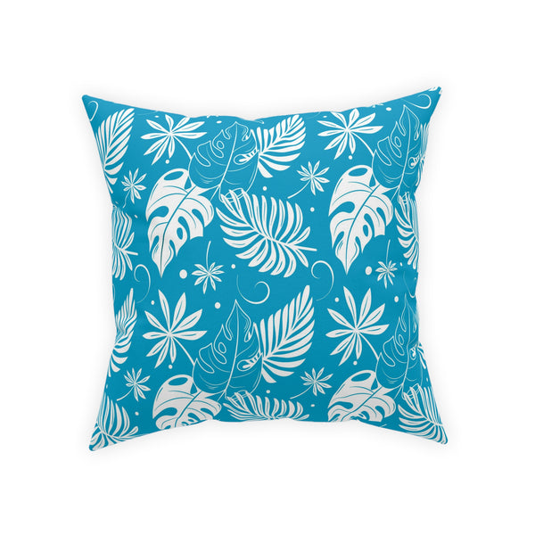 White Palm Fronds On Teal Blue Broadcloth Pillow 4 Sizes Square and 1 Lumbar Size, Home Decor, Pillows