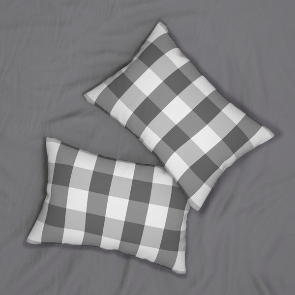 Gingham Blueberry And White Check Spun Polyester Lumbar Pillow 20 x 14, Home Decor, Throw Pillow Lumbar Pillow