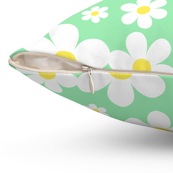 Groovy White Daisies On Gray Spun Polyester Square Pillow in 4 Sizes, Home Decor, Throw Pillow