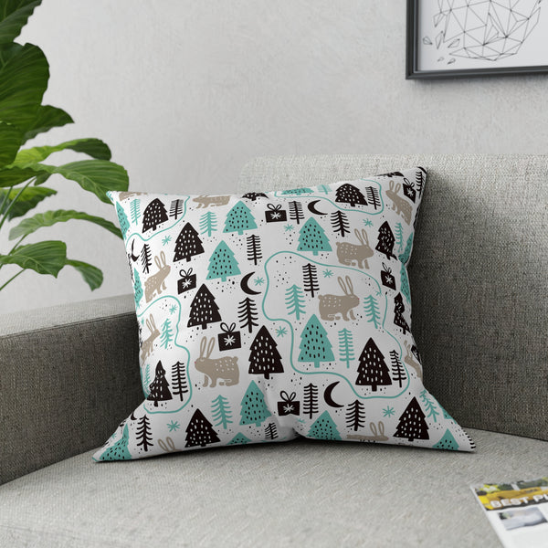 Rabbits In The Trees Holiday Design Broadcloth Pillow 4 Sizes Square and 1 Lumbar Size, Home Decor, Pillows