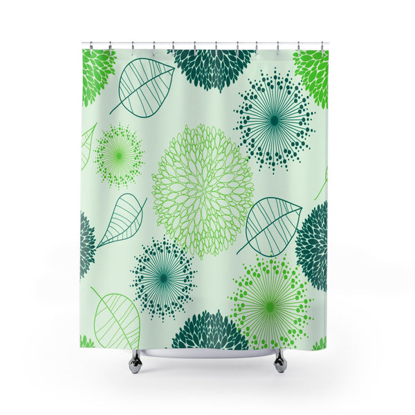 Teal and Green Leaves Flowers Fabric Shower Curtain Custom Design Bathroom Decor 71 x 74