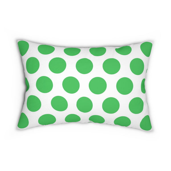 Green And White Polka Dot Reverse Spun Polyester Lumbar Pillow 20 x 14, Home Decor, Throw Pillow