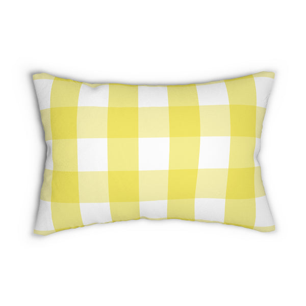 Gingham Yellow And White Check Spun Polyester Lumbar Pillow 20 x 14, Home Decor, Throw Pillow