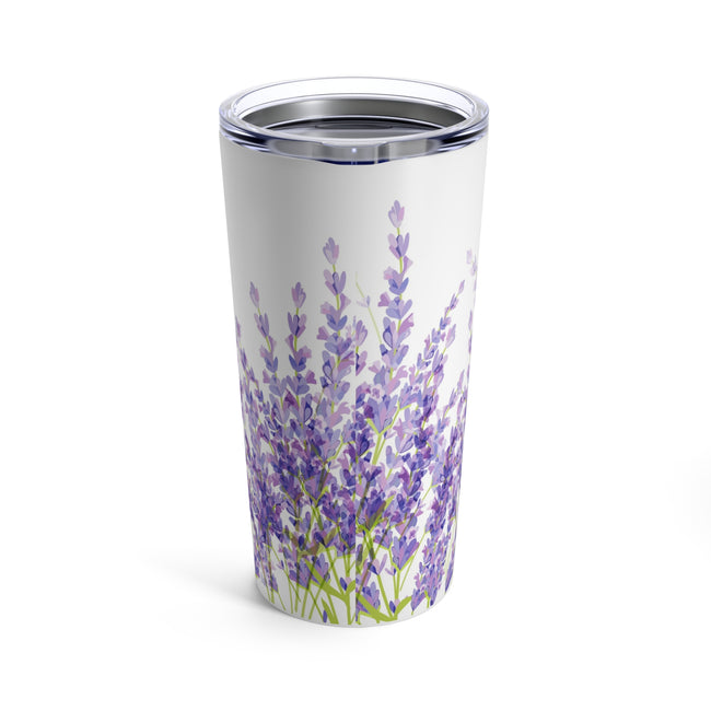 Lavender Border on White Stainless Steel 20 oz. Vacuum Insulated Tumbler, Tight Sealed Clear Lid, Travel Sized