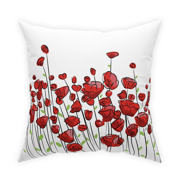 Red Poppies on White Broadcloth Pillow 4 Sizes Square and 1 Lumbar Size, Home Decor, Pillows