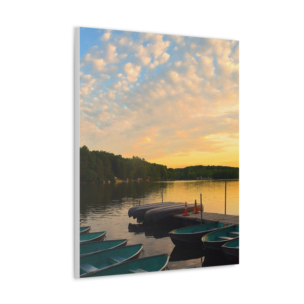 Sunset At The Lake Marina Original Canvas Wall Art Decor, Gallery Wraps, 3 Sizes, Living Room, Office, Bedroom, Family Room, Home