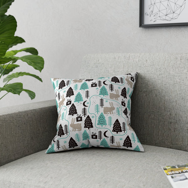 Rabbits In The Trees Holiday Design Broadcloth Pillow 4 Sizes Square and 1 Lumbar Size, Home Decor, Pillows