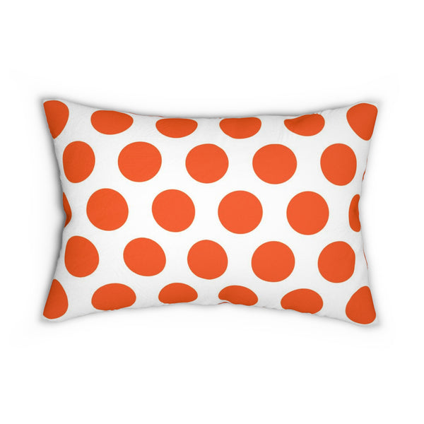 Tangerine And White Polka Dot Reverse Spun Polyester Lumbar Pillow 20 x 14, Home Decor, Throw Pillow