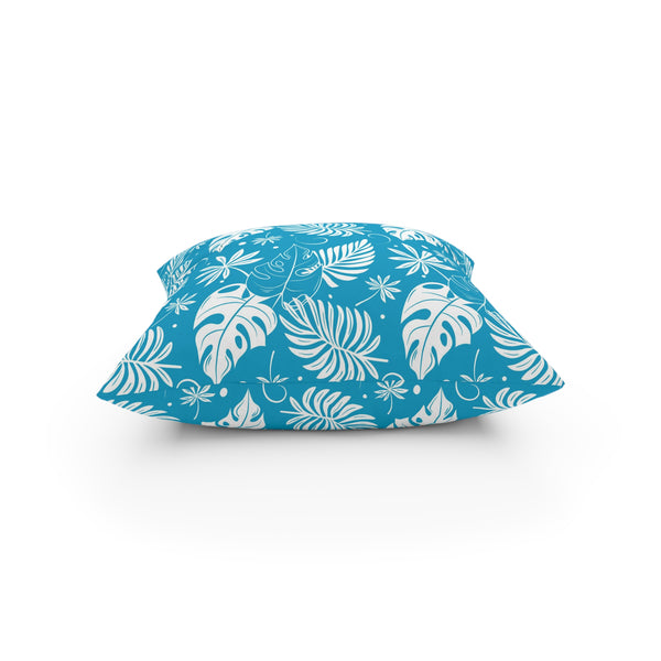 White Palm Fronds On Teal Blue Broadcloth Pillow 4 Sizes Square and 1 Lumbar Size, Home Decor, Pillows