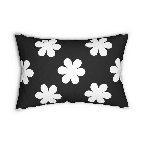Graphic White Flowers On Black Spun Polyester Lumbar Pillow 20 x 14, Home Decor, Throw Pillow