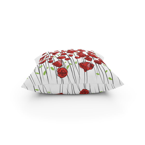 Red Poppies on White Broadcloth Pillow 4 Sizes Square and 1 Lumbar Size, Home Decor, Pillows