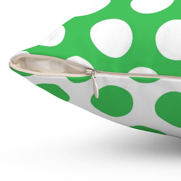 Green And White Polka Dot Reverse Pattern Spun Polyester Square Pillow in 4 Sizes, Home Decor, Throw Pillow