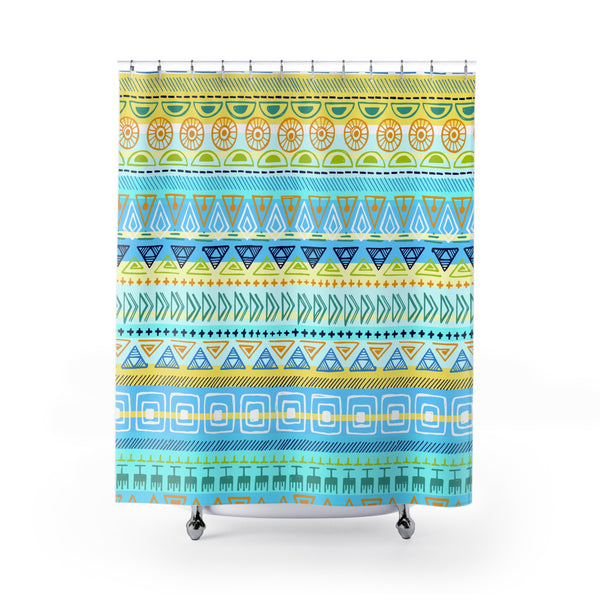 Hip Print in Yellow Turquoise Green Fabric Shower Curtain Custom Design Bathroom Decor 71 x 74
