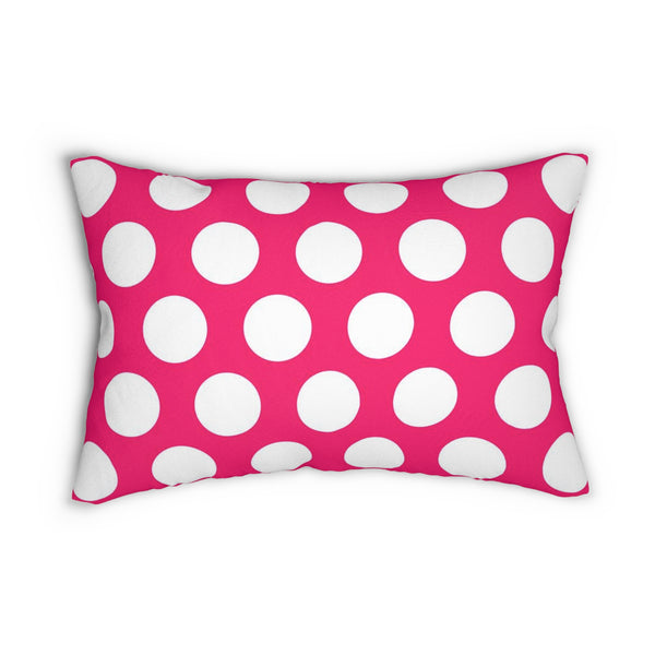 Hot Pink And White Polka Dot Reverse Spun Polyester Lumbar Pillow 20 x 14, Home Decor, Throw Pillow