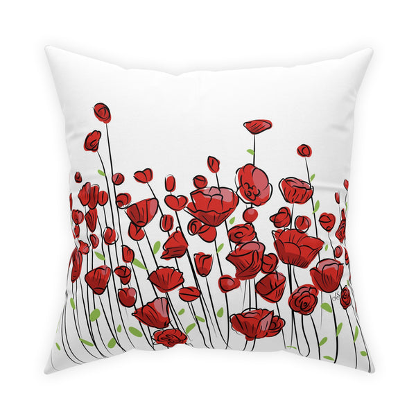 Red Poppies on White Broadcloth Pillow 4 Sizes Square and 1 Lumbar Size, Home Decor, Pillows