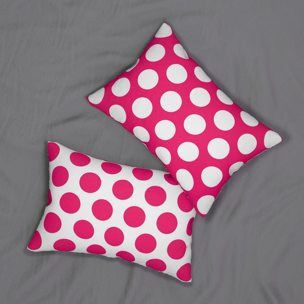 Hot Pink And White Polka Dot Reverse Spun Polyester Lumbar Pillow 20 x 14, Home Decor, Throw Pillow