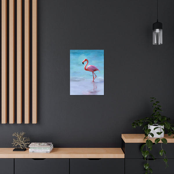 Pink Flamingo On The Beach Original Canvas Wall Art Decor, Gallery Wraps, 3 Sizes, Living Room, Office, Bedroom, Family Room, Home, 3 Sizes