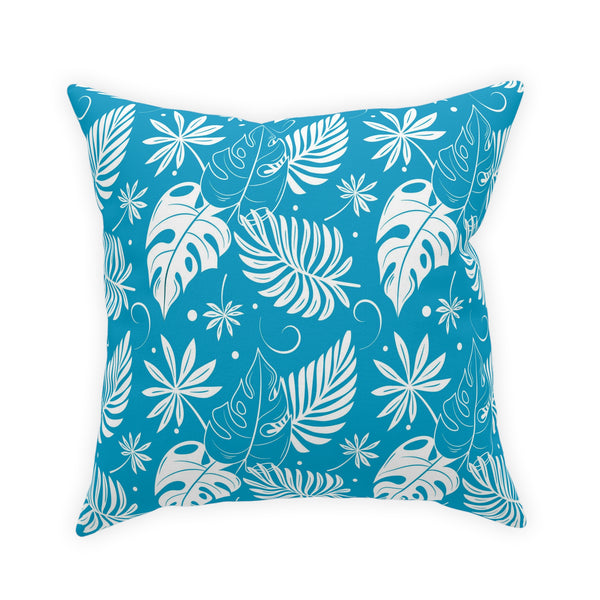 White Palm Fronds On Teal Blue Broadcloth Pillow 4 Sizes Square and 1 Lumbar Size, Home Decor, Pillows