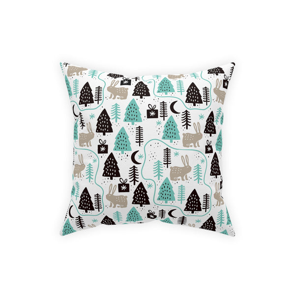 Rabbits In The Trees Holiday Design Broadcloth Pillow 4 Sizes Square and 1 Lumbar Size, Home Decor, Pillows