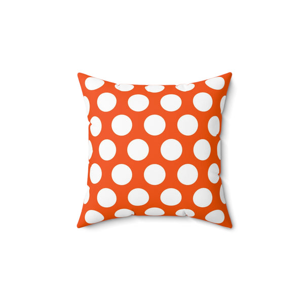 Tangerine And White Polka Dot Reverse Pattern Spun Polyester Square Pillow in 4 Sizes, Home Decor, Throw Pillow