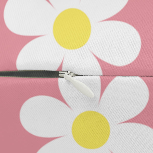 Groovy White Daisies On Pink Spun Polyester Lumbar Pillow 20 x 14, Home Decor, Throw Pillow