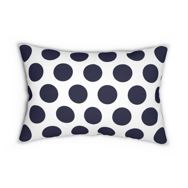 Navy And White Polka Dot Reverse Spun Polyester Lumbar Pillow 20 x 14, Home Decor, Throw Pillow
