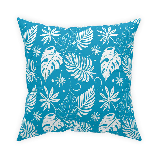 White Palm Fronds On Teal Blue Broadcloth Pillow 4 Sizes Square and 1 Lumbar Size, Home Decor, Pillows